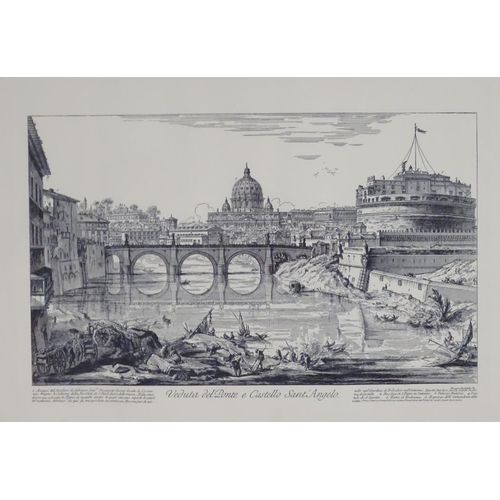 188 - After Giovanni Battista Piranesi (1720 – 1778), Veduta del Ponte e Castello Sant’Angelo, Monochrome ... 