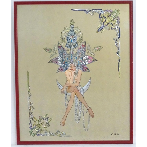 192 - After Carlos de Asumendi, XX, Dufex metallic print, Sonadora, An Art Deco style depiction of a nude ... 