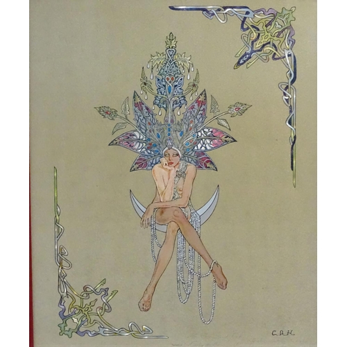 192 - After Carlos de Asumendi, XX, Dufex metallic print, Sonadora, An Art Deco style depiction of a nude ... 