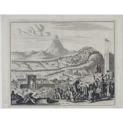 194 - After Pieter Van Der Aa (1659 – 1733), 18thC copper plate engraving of the town of Derbendt in Persi... 