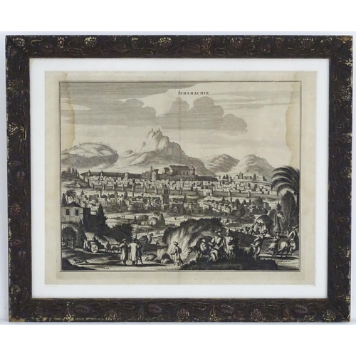 195 - After Pieter Van Der Aa (1659 – 1733), 18thC copper plate engraving of the town of Schamachie in Per... 