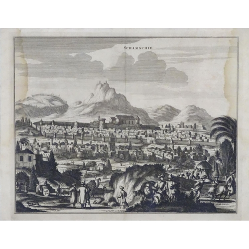 195 - After Pieter Van Der Aa (1659 – 1733), 18thC copper plate engraving of the town of Schamachie in Per... 