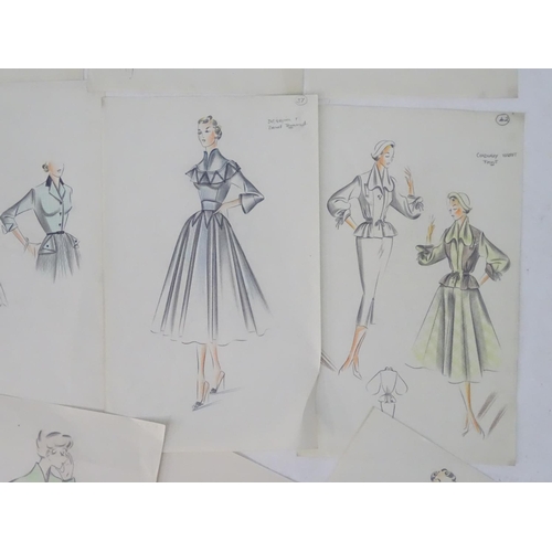 200 - Mid XX, Pencils on paper, A collection of women's vintage Zara Fashion designs to include casual and... 