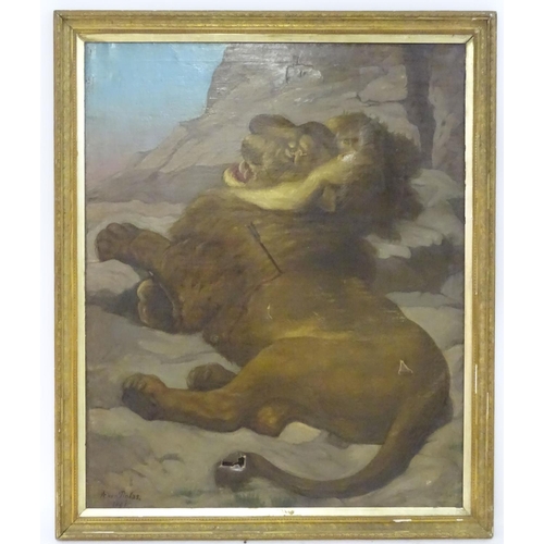 76 - A. von Tinkas, After Sir Edwin Henry Landseer (1802-1873), XIX, Oil on canvas, The lion of Lucerne, ... 