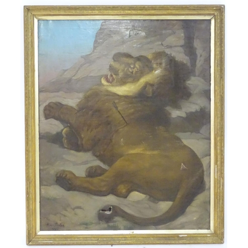 76 - A. von Tinkas, After Sir Edwin Henry Landseer (1802-1873), XIX, Oil on canvas, The lion of Lucerne, ... 