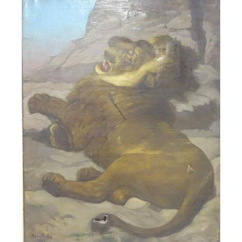 76 - A. von Tinkas, After Sir Edwin Henry Landseer (1802-1873), XIX, Oil on canvas, The lion of Lucerne, ... 