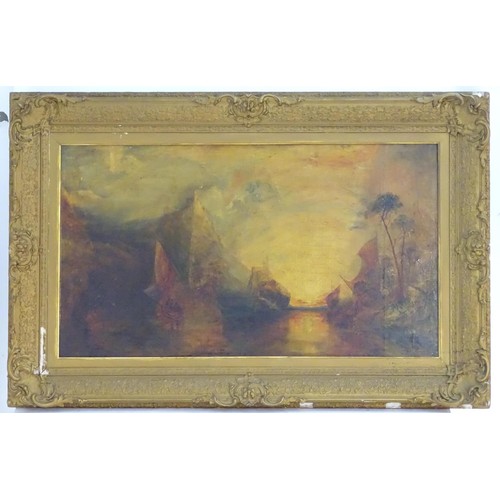 145 - Follower of Joseph Mallord William Turner, XIX, Romanticism School, Oil on canvas, An estuary scene ... 