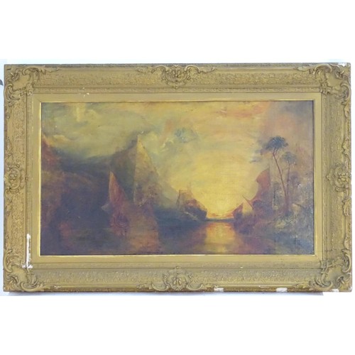 145 - Follower of Joseph Mallord William Turner, XIX, Romanticism School, Oil on canvas, An estuary scene ... 