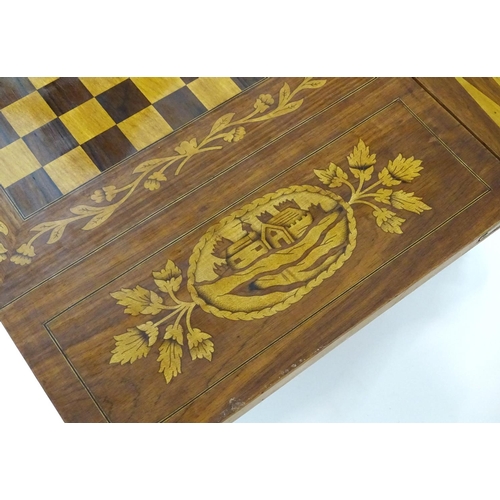 1021 - A 19thC and later Irish Killarney style games table with a marquetry inlaid and decoratively strung ... 