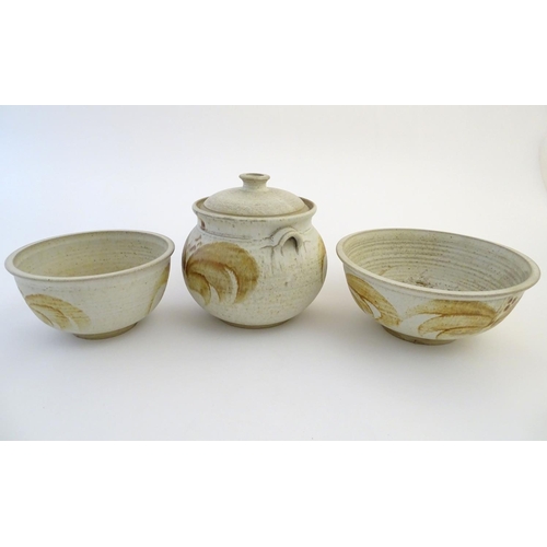 48 - Three items of studio pottery by Ernest Bernard Jones of Beaford, North Devon, comprising two bowls ... 