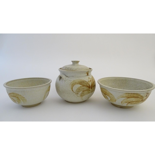 48 - Three items of studio pottery by Ernest Bernard Jones of Beaford, North Devon, comprising two bowls ... 