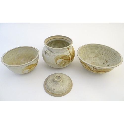 48 - Three items of studio pottery by Ernest Bernard Jones of Beaford, North Devon, comprising two bowls ... 