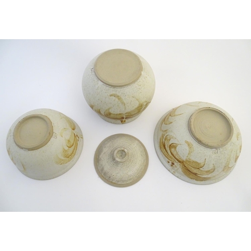 48 - Three items of studio pottery by Ernest Bernard Jones of Beaford, North Devon, comprising two bowls ... 