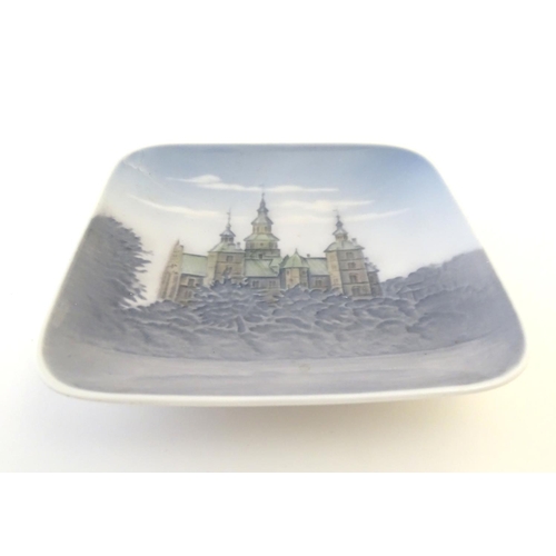 66 - A Royal Copenhagen square pin dish depicting Rosenborg Castle. Marked under Royal Copenhagen, Denmar... 