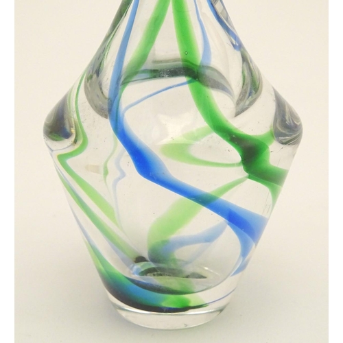 140 - A Max Verboeket Maastricht glass vase, with green and blue decoration. Signed to base. 8 7/8