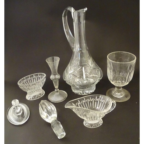 176 - 5 assorted lead glass/crystal items, comprising a Victorian rummer, a bud vase, cream jug, an Irish ... 