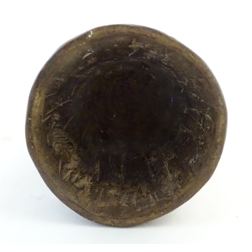 540 - Ethnographic / Native / Tribal: A carved African wooden bell / vessel with geometric detail surmount... 