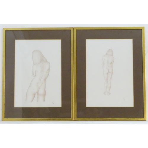 1291 - Francis de Lacy, XX, Pencils on paper, a pair, Still life studies of a nude woman standing. Both sig... 