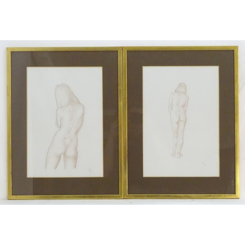 1291 - Francis de Lacy, XX, Pencils on paper, a pair, Still life studies of a nude woman standing. Both sig... 