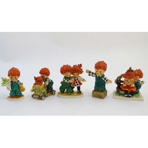 100 - Five Goebel Redhead figures by Charlot Byj, comprising O'Hair for President, a red head boy standing... 