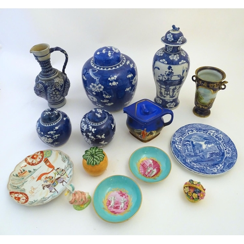 112 - A quantity of assorted ceramics to include a Chinese blue and white lidded vase with cherry blossom ... 