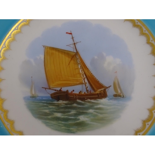 68 - A pair of Copeland style marine dessert plates with depictions of boats at sea to the central rounde... 