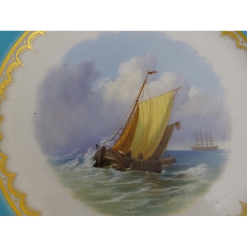 68 - A pair of Copeland style marine dessert plates with depictions of boats at sea to the central rounde... 