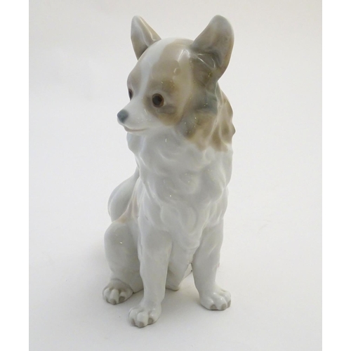 74 - A Nao figurine modelled as a seated long haired chihuahua / papillon dog. Impressed NAO mark to base... 