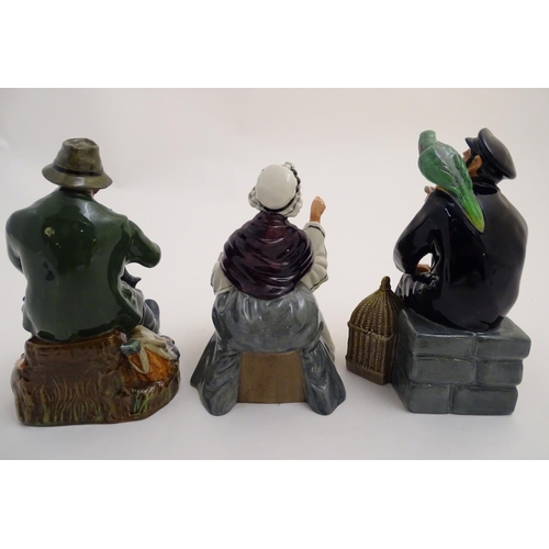 92 - Three Royal Doulton seated figures, comprising Shore Leave, a seaman feeding a parrot, model no. 225... 