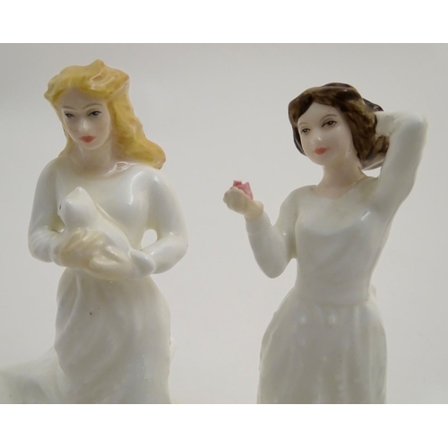 95 - Seven Royal Doulton figurines modelled as ladies, to include Elaine, a lady with a fan in a red dres... 