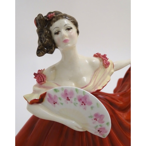 95 - Seven Royal Doulton figurines modelled as ladies, to include Elaine, a lady with a fan in a red dres... 