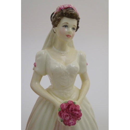 95 - Seven Royal Doulton figurines modelled as ladies, to include Elaine, a lady with a fan in a red dres... 