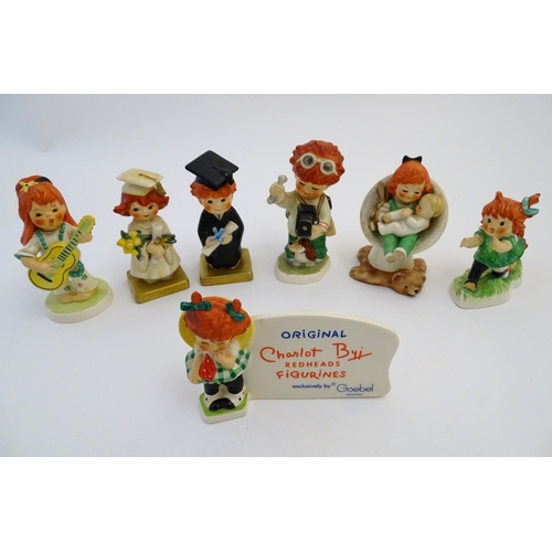 99 - Six Goebel Redhead figures by Charlot Byj, comprising E-E-E-ek, a dog chasing a girl, model no. 9; S... 