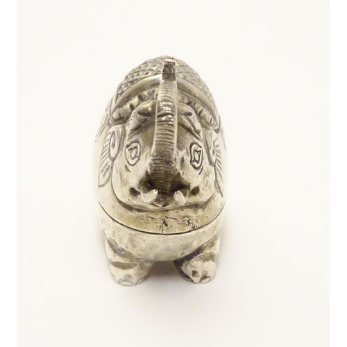 205 - A white metal pill box formed as an elephant.  Probably Indian 1 3/4