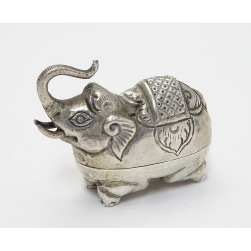 205 - A white metal pill box formed as an elephant.  Probably Indian 1 3/4