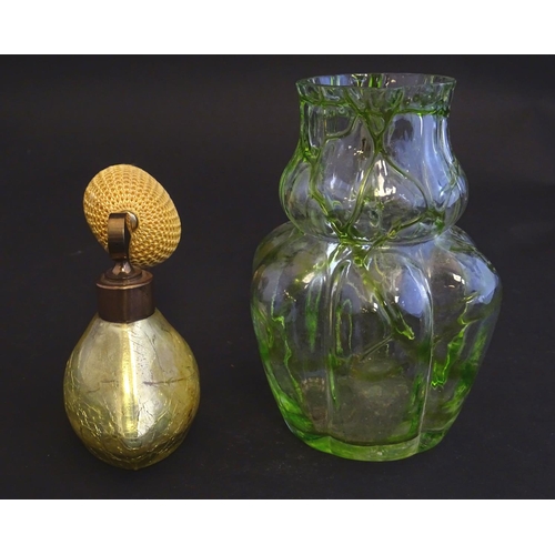 163 - A mid-20thC perfume atomiser, with gold craquelure finish, together with an early 20thC water jug wi... 