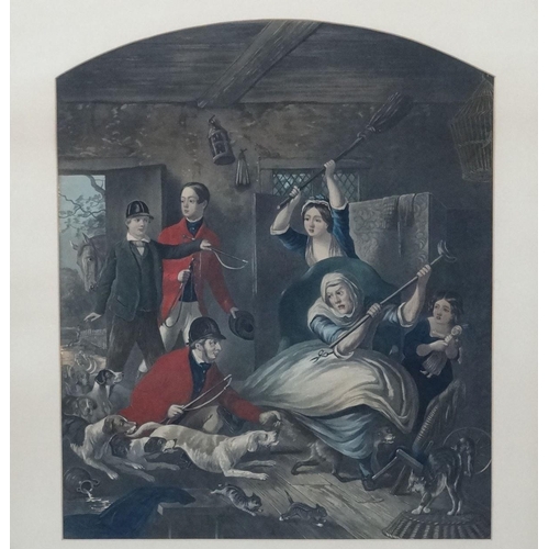 192 - After John Collet (c.1725-1780) Hand coloured mezzotint in arch shaped mount, Reynards Last Shift, A... 