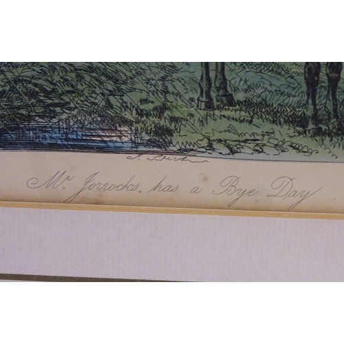 203 - After John Leech (1817-1864), Hand coloured engraving,  Mr Jorrocks has a Bye Day,  Mr Jorrocks on h... 