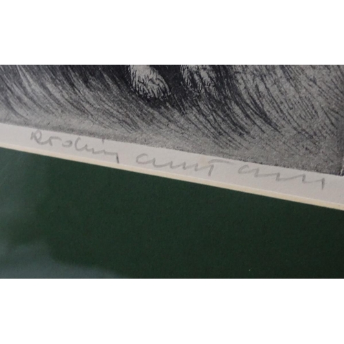 206 - Hungarian School, XX, Etching, A hunting scene with a woman riding side saddle and huntsmen with hor... 