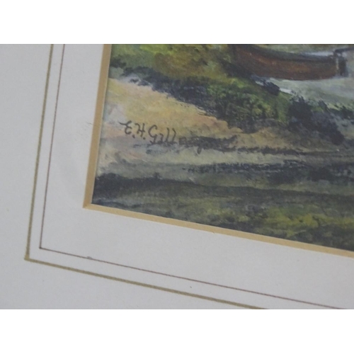 219 - E. H. Gillespie, XX, Watercolour, View of Turret Dam from Bridge, A Scottish landscape with two fish... 