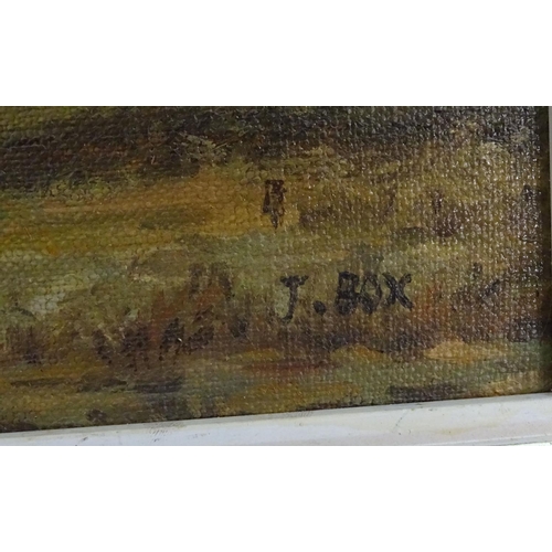 131 - J Box, XX, Oil on canvas laid on board, A portrait of a prize bull in a landscape. Signed lower righ... 