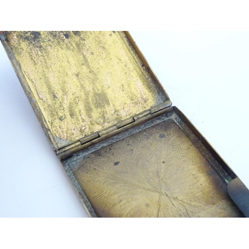 223 - A gilt metal match book case / vesta case with enamel decoration to lid depicting a pheasant in a la... 