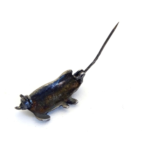 227 - A Vintage white metal brooch formed as a pig set with marcasite detail 1