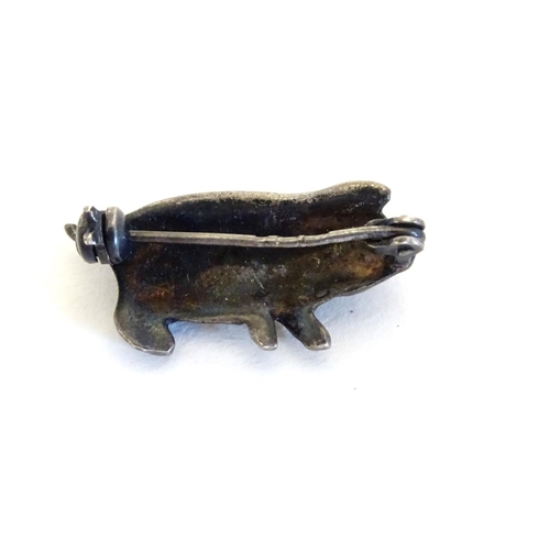 227 - A Vintage white metal brooch formed as a pig set with marcasite detail 1