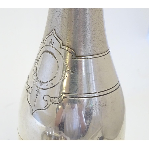 231 - A French novelty cocktail / tot set, the shaker formed as a bottle, the 6 shot / tot cups formed as ... 