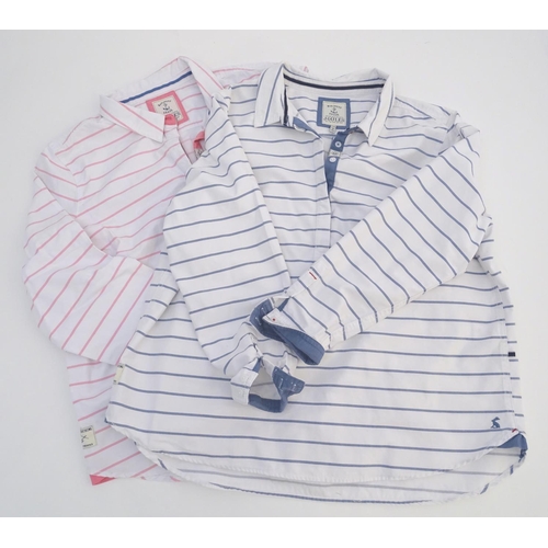 325 - Two Joules Mariners Grade long sleeve polo shirts, one white with pink stripes, the other white with... 