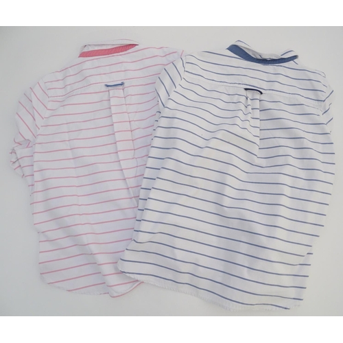 325 - Two Joules Mariners Grade long sleeve polo shirts, one white with pink stripes, the other white with... 