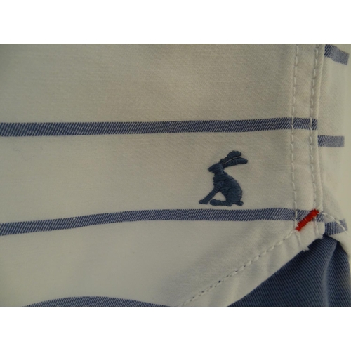 325 - Two Joules Mariners Grade long sleeve polo shirts, one white with pink stripes, the other white with... 