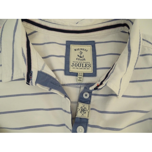 325 - Two Joules Mariners Grade long sleeve polo shirts, one white with pink stripes, the other white with... 