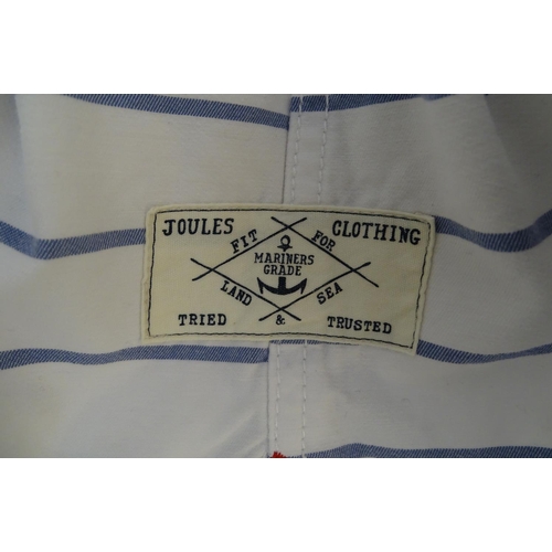 325 - Two Joules Mariners Grade long sleeve polo shirts, one white with pink stripes, the other white with... 